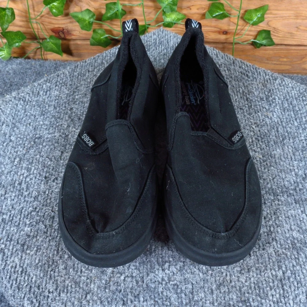 Skechers BOBS B Cute Women Slip On Sneaker 7.5 Walking Comfort Black Canvas